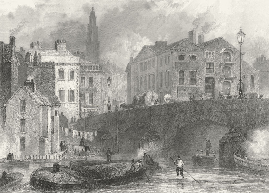 YORKS. Leeds. Entry to Briggate. Harvey bridge Boats 1840 old antique print